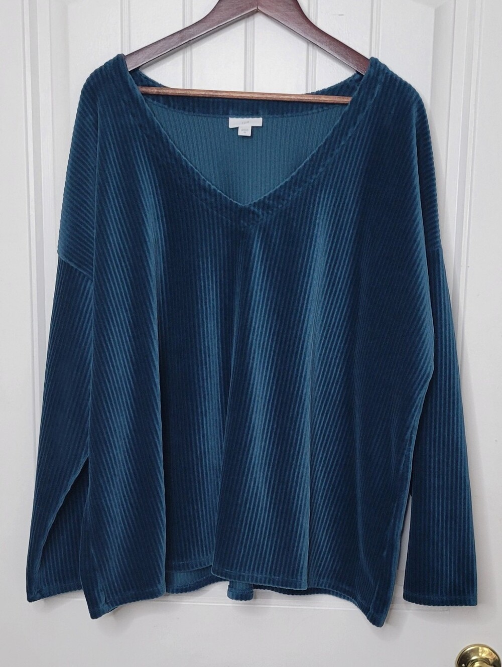 J. Jill Teal Velvet V-Neck Sweater
